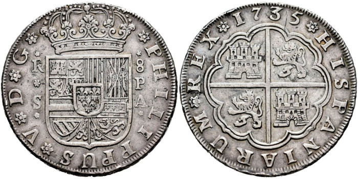 Cy08763.- FELIPE V - 8 Reales  1735 SEVILLA  P.A. - MBC+