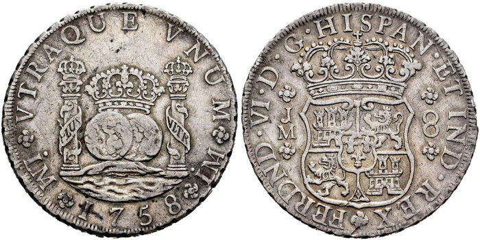 Cy09895.- FERNADO VI - 8 Reales Columnario 1758 LIMA J.M.  MBC.