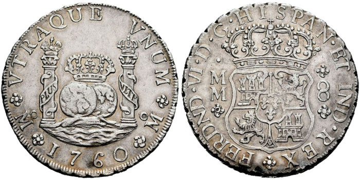 Cy09912.- FERNADO VI - 8 Reales Columnario 1760 MEXICO M.M.  MBC+.