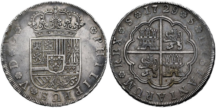 Cy08706.- FELIPE V - 8 REALES 1729 SEVILLA. SIN VALOR NI ENSAYADOR. MBC+