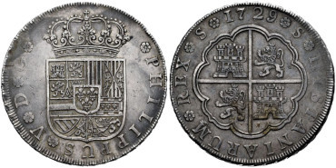 Cy08706.- FELIPE V - 8 REALES 1729 SEVILLA. SIN VALOR NI ENSAYADOR. MBC+