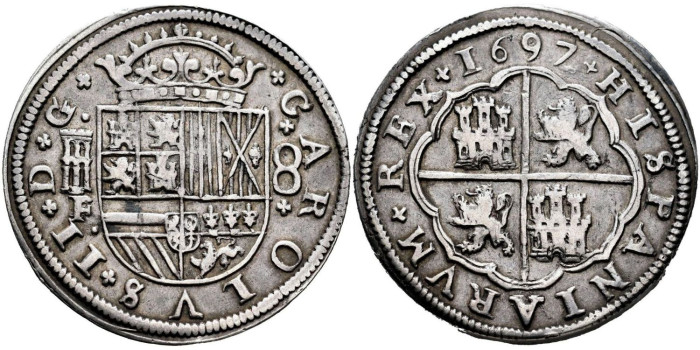 Cy07180.- CARLOS II  8 REALES 1697 SOBRE 82  SEGOVIA F.  MBC+