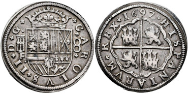 Cy07180.- CARLOS II  8 REALES 1697 SOBRE 82  SEGOVIA F.  MBC+