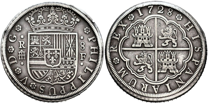 Cy08698.- FELIPE V  8 REALES 1728 SEGOVIA F. MBC+