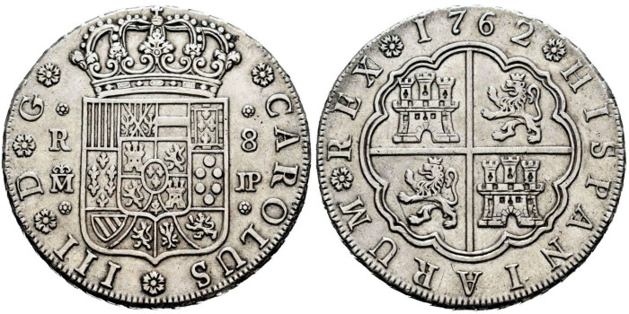 Cy11136.- CARLOS III  8 REALES 1762 MADRID J.P.  EBC-