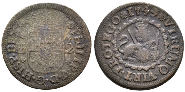 Cy07538.- FELIPE V - 2 Maravedís 1744 Segovia - BC