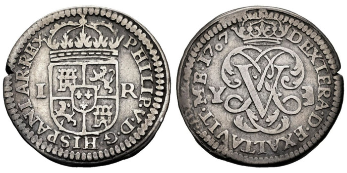 Cy07811.- FELIPE V - 1 Real 1707 Segovia Y - MBC