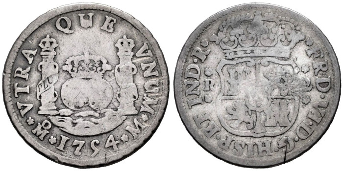 Cy09704.-FERNANDO VI - 2 Reales 1754 Mexico M - BC-
