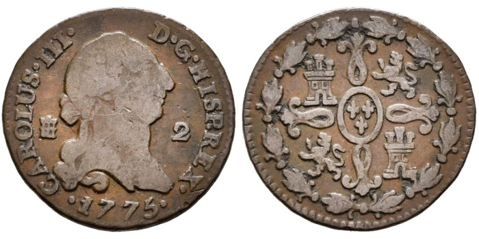 Cy10226.-CARLOS III - 2 Maravedis 1775 Segovia - MBC