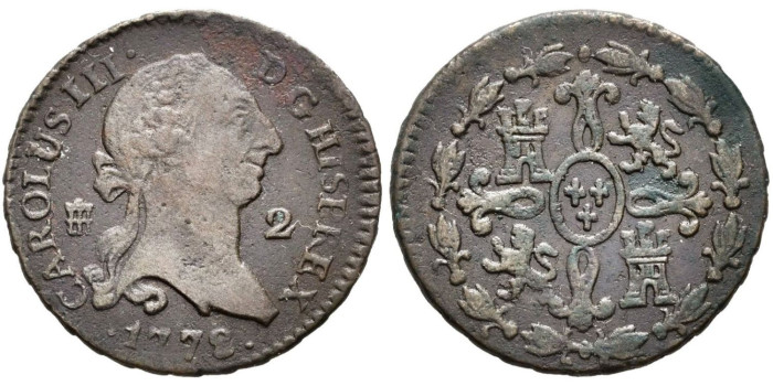 Cy10229.-CARLOS III - 2 Maravedis 1778 Segovia - MBC