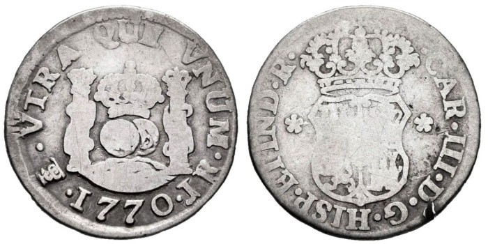 Cy10349.-CARLOS III - 1/2 Real 1770 Potosi JR - RC