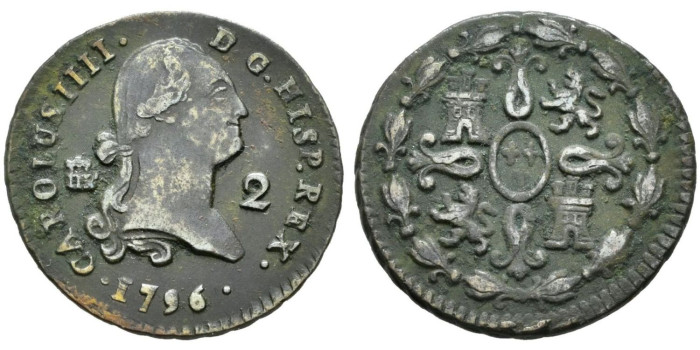 Cy12237.-CARLOS IV - 2 Maravedi 1796 Segovia - MBC+
