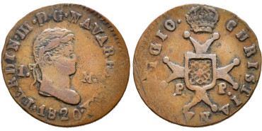 Cy13900.-FERNANDO VII -1 Maravedi 1820 Pamplona - MBC+