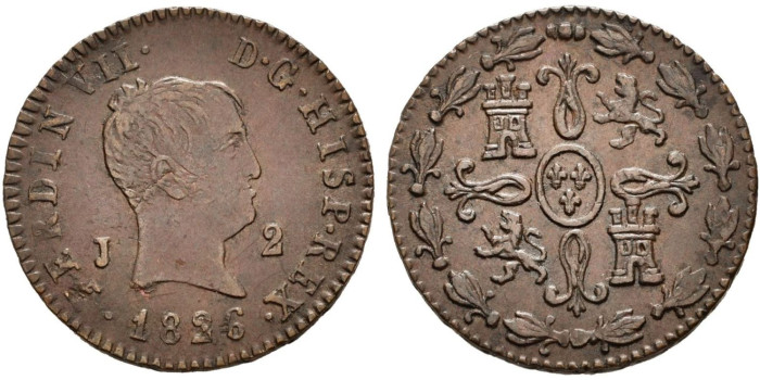Cy13935.-FERNANDO VII -2 Maravedis 1826 Jubia - MBC