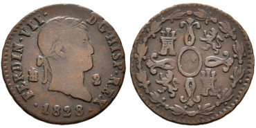 Cy13939.-FERNANDO VII -2 Maravedis 1828 Segovia - MBC