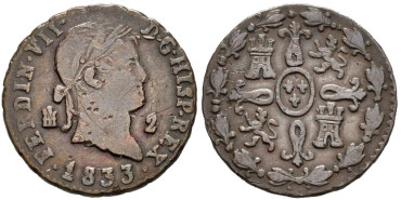 Cy13946.-FERNANDO VII -2 Maravedis 1833 Segovia - MBC-