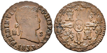 Cy13946-2.-FERNANDO VII -2 Maravedis 1833 Segovia - MBC+