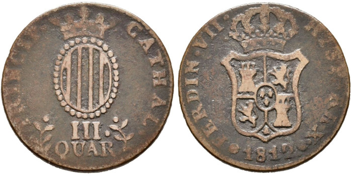 Cy13998.-FERNANDO VII -3 Quartos 1812 Barcelona - BC