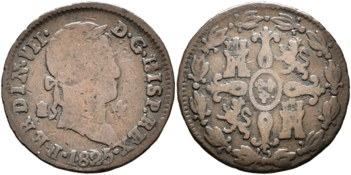 Cy14021.-FERNANDO VII -4 Maravedis 1825 Segovia - BC