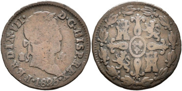 Cy14021.-FERNANDO VII -4 Maravedis 1825 Segovia - BC