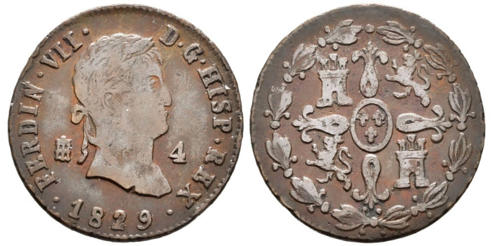 Cy14027.-FERNANDO VII -4 Maravedis 1829 Segovia - MBC