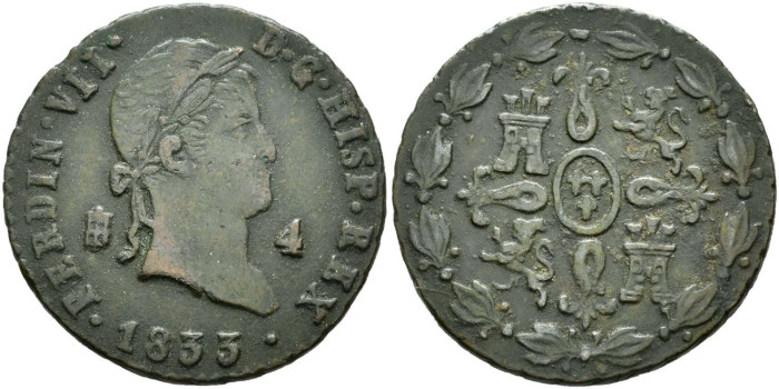 Cy14031.-FERNANDO VII -4 Maravedis 1833 Segovia - MBC