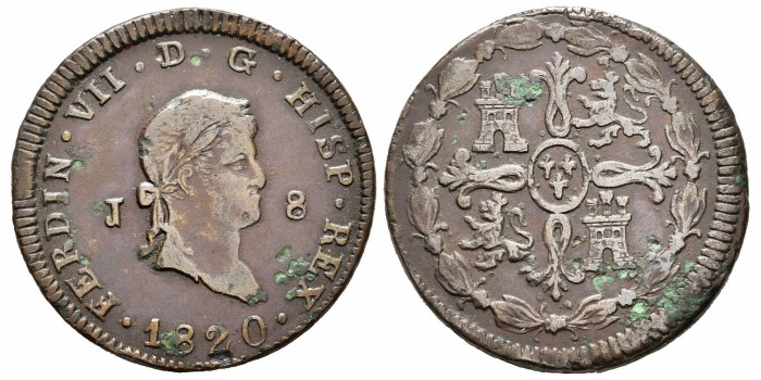 Cy14086.-FERNANDO VII -8 Maravedis 1820 Jubia -MBC+