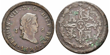 Cy14086.-FERNANDO VII -8 Maravedis 1820 Jubia -MBC+