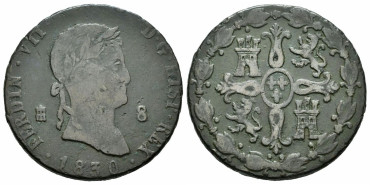 Cy14119.-FERNANDO VII -8 Maravedis 1830 Segovia -BC+