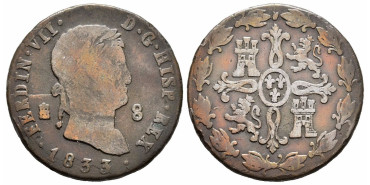Cy14122.-FERNANDO VII -8 Maravedis 1833 Segovia -BC