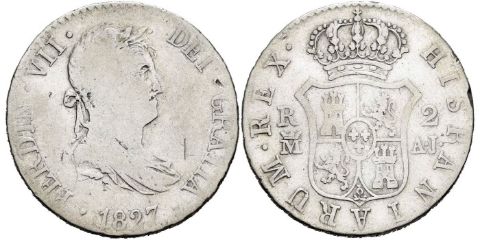 Cy14766.-FERNANDO VII -2 Reales 1827 Madrid AJ - RC