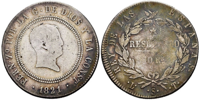 Cy14781.-FERNANDO VII -10 Reales 1821 Santander LT - RC