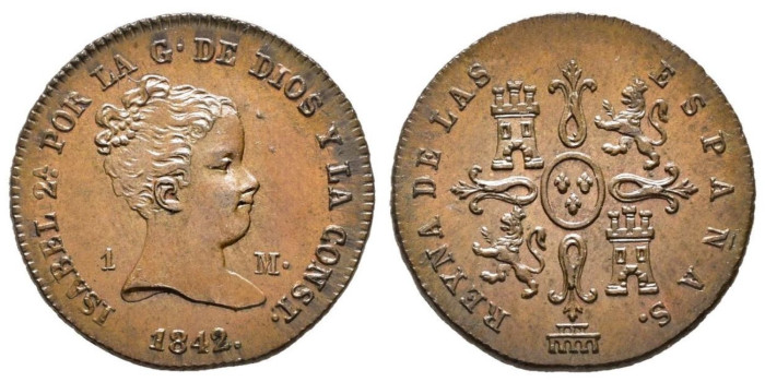 Cy15625.-ISABEL II -1 Maravedi 1842 Segovia - SC