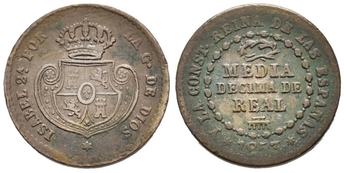 Cy15631-2.- ISABEL II -1/2 Decima de real 1853 Segovia - MBC