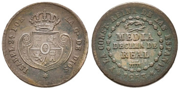 Cy15631-2.-ISABEL II -1/2 Decima de real 1853 Segovia - MBC