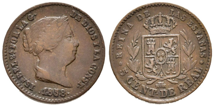 Cy15636.- ISABEL II - 5 Centimo de real 1858 Segovia - MBC