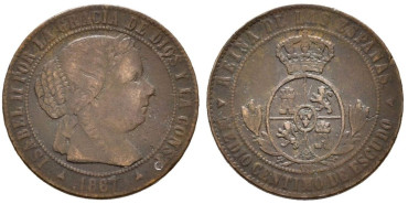 Cy15651.- ISABEL II - 1/2 Centimo de escudo 1867 Segovia OM - MBC