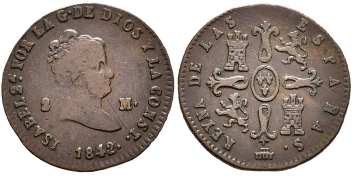 Cy15668.-ISABEL II - 2 Maravedis  1842 Segovia - BC