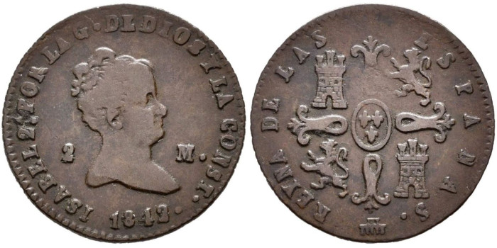 Cy15668-2.-ISABEL II - 2 Maravedis  1842 Segovia - MBC+