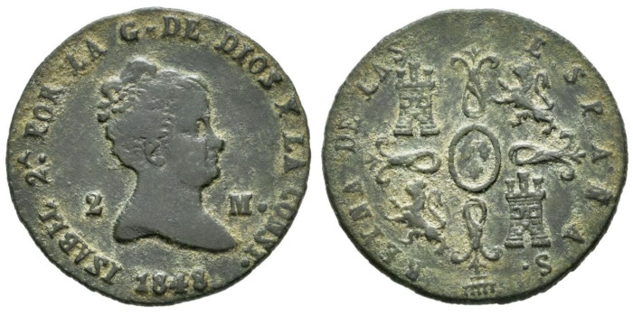 Cy15679.-ISABEL II - 2 Maravedis  1848 Segovia - MBC-