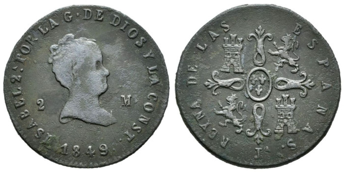 Cy15681.-ISABEL II - 2 Maravedis  1849 Jubia J - BC+