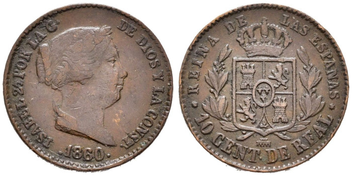 Cy15698.-ISABEL II - 10 Centimo de real 1860 Segovia - MBC-