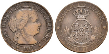 Cy15716.-ISABEL II - 1 Centimo de escudo 1868 Barcelona OM- MBC