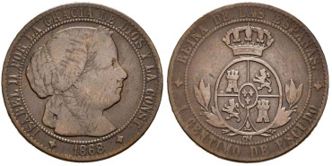 Cy15717.-ISABEL II - 1 Centimo de escudo 1868 Jubia OM- MBC