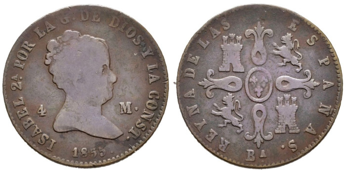 Cy15755.-ISABEL II -  4 Maravedis 1855 Barcelona - BC