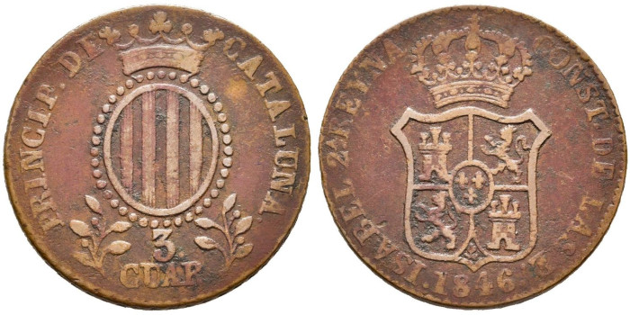 Cy15768.-ISABEL II -  3 Cuartos 1846 Cataluña - BC