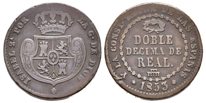 Cy15769.-ISABEL II -Doble Decima de real 1853 Segovia - MBC-