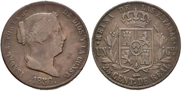 Cy15773.-ISABEL II - 25 Centimo de real 1856 Segovia - MBC