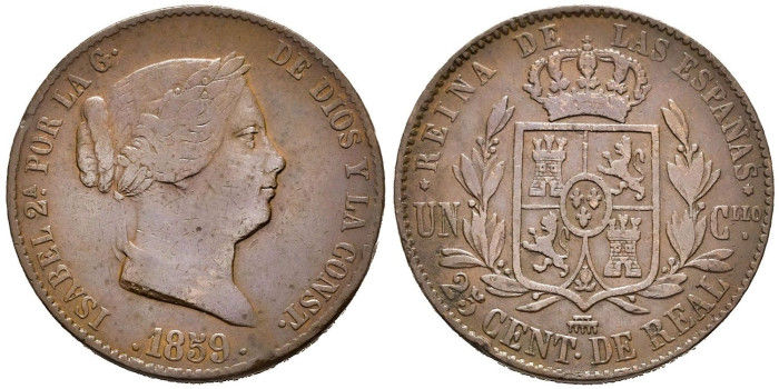 Cy15777.-ISABEL II - 25 Centimo de real 1859 Segovia - MBC