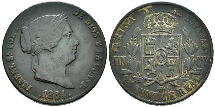 Cy15785.- ISABEL II - 25 Centimo de real 1864 Segovia - MBC-